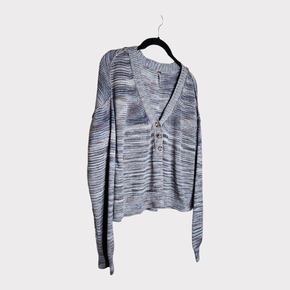 Free People Womens Mercury Sweater Gray Small 1/4 Button Gray Cotton Knit Layer - Picture 3 of 8